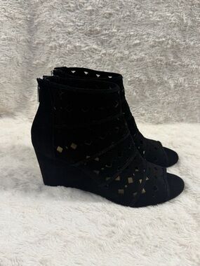 Michael Kors Black Laser-Cut Suede Wedge Booties